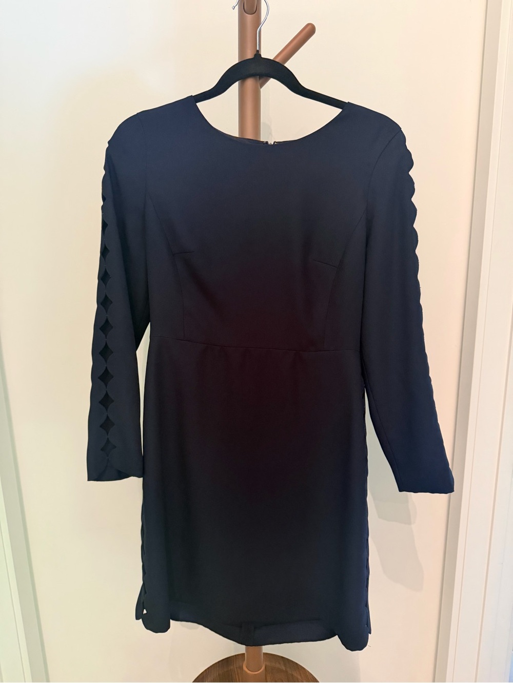 Club Monaco Navy Scallop-Sleeve Midi Shift Dress
